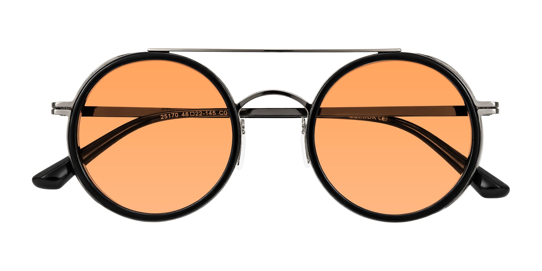 Folded Front of Lodovico in Black with Medium Orange Tinted Lenses