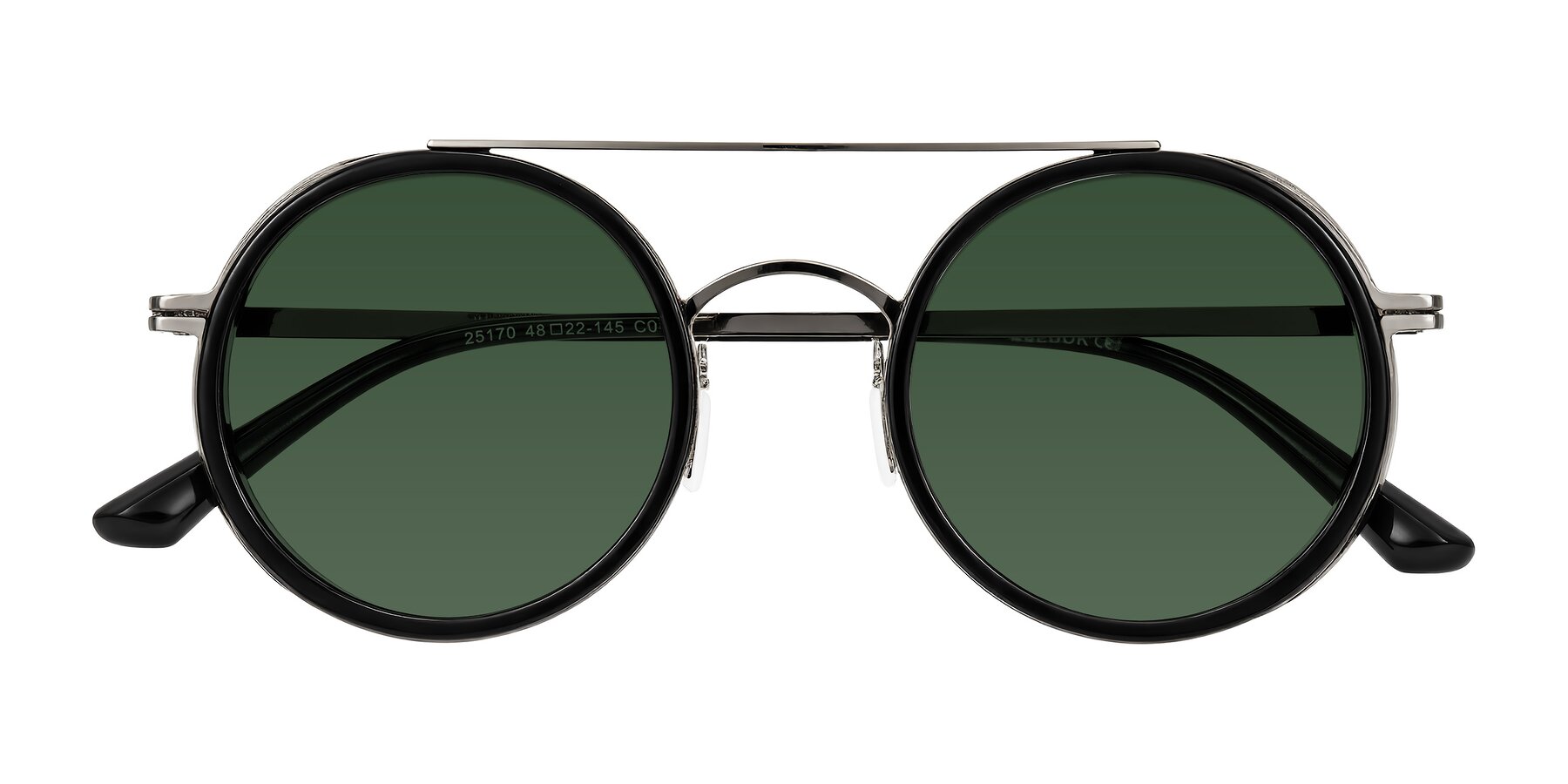 Folded Front of Lodovico in Black with Green Tinted Lenses