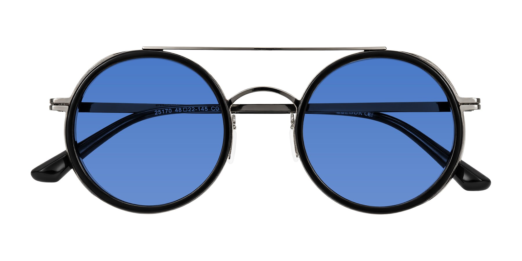 Folded Front of Lodovico in Black with Blue Tinted Lenses
