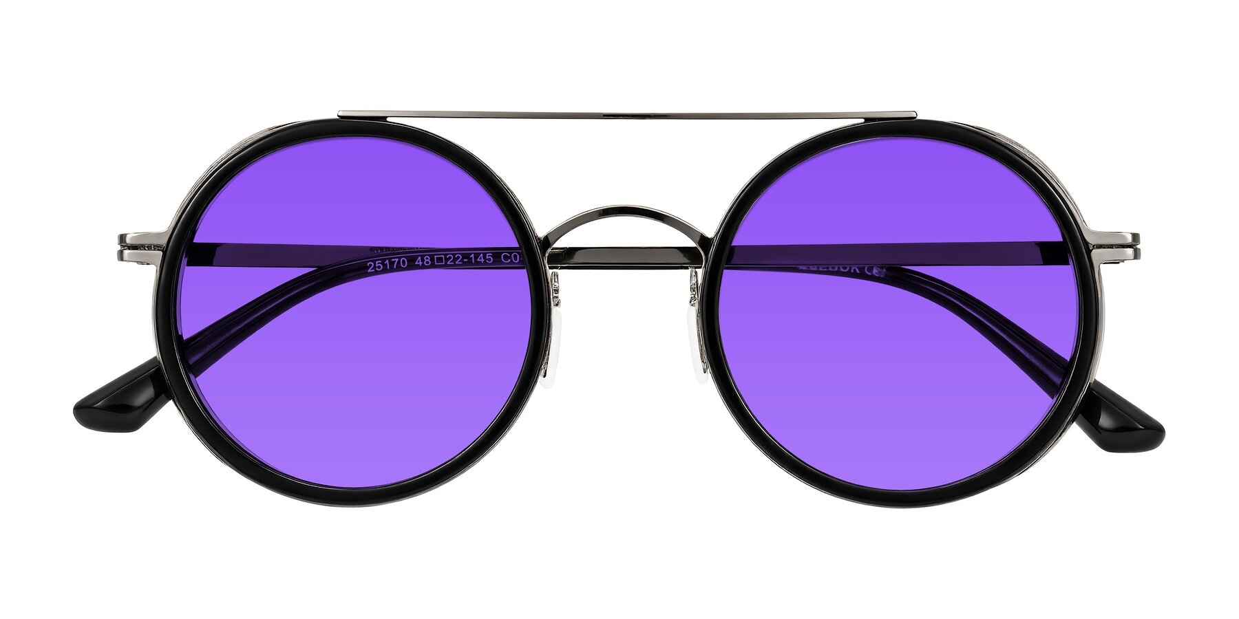 Folded Front of Lodovico in Black with Purple Tinted Lenses