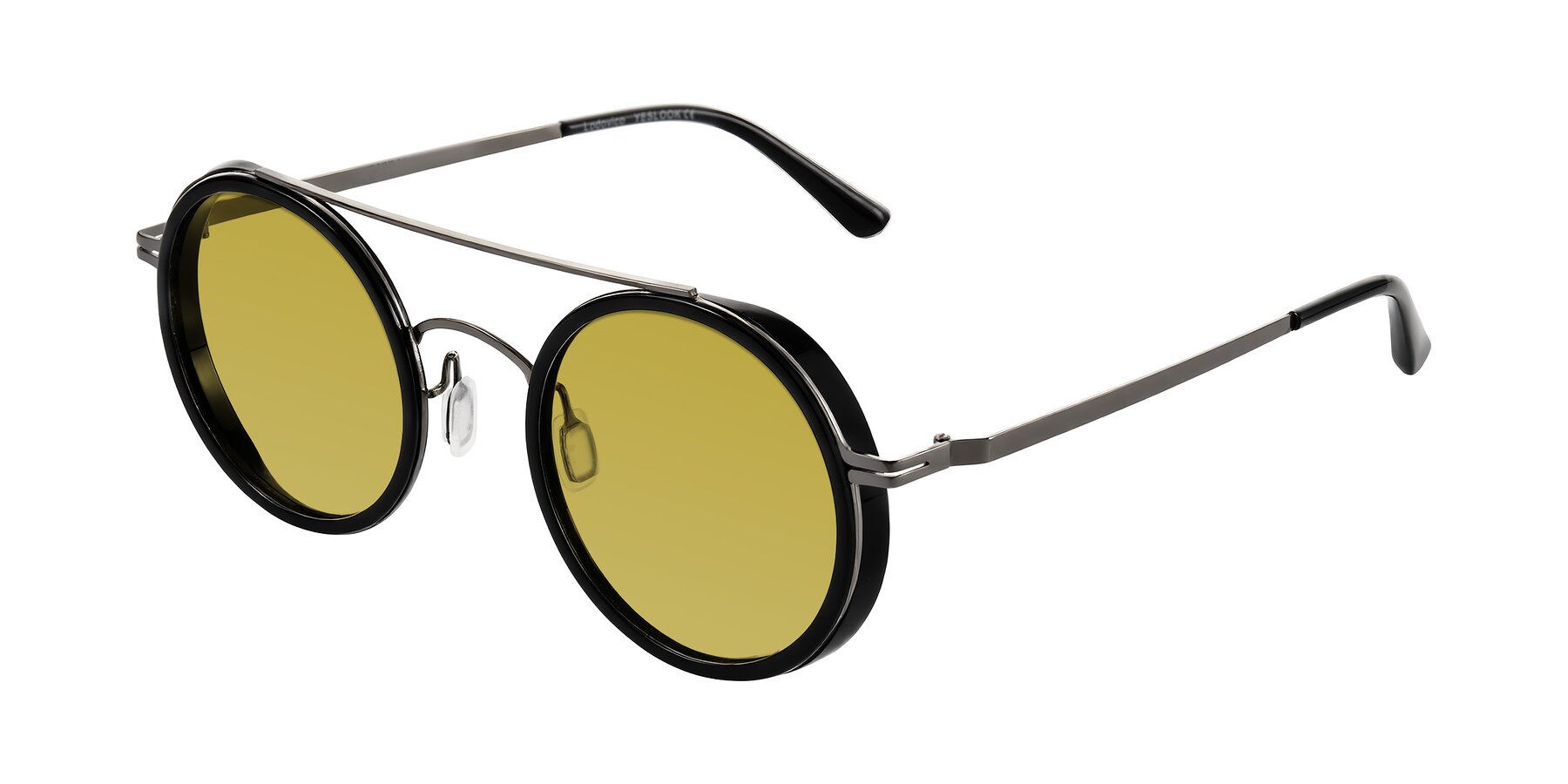 Angle of Lodovico in Black with Champagne Tinted Lenses
