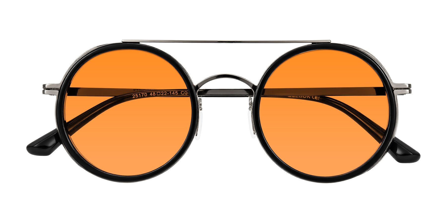 Folded Front of Lodovico in Black with Orange Tinted Lenses