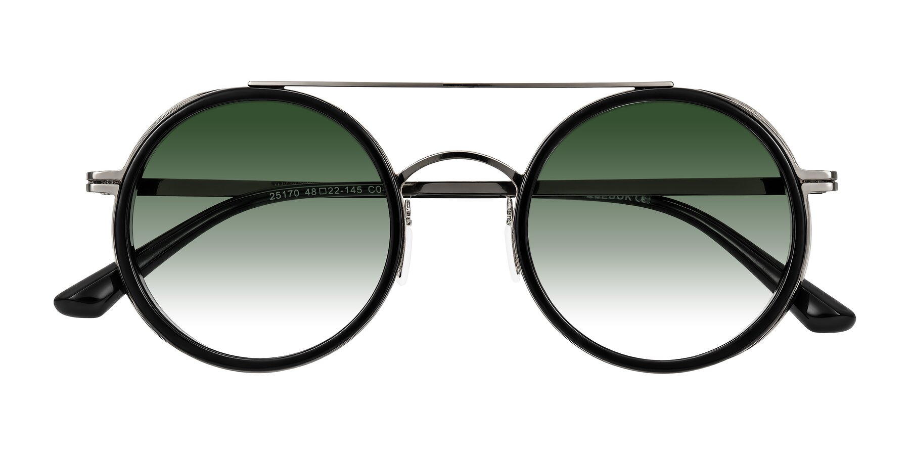 Folded Front of Lodovico in Black with Green Gradient Lenses