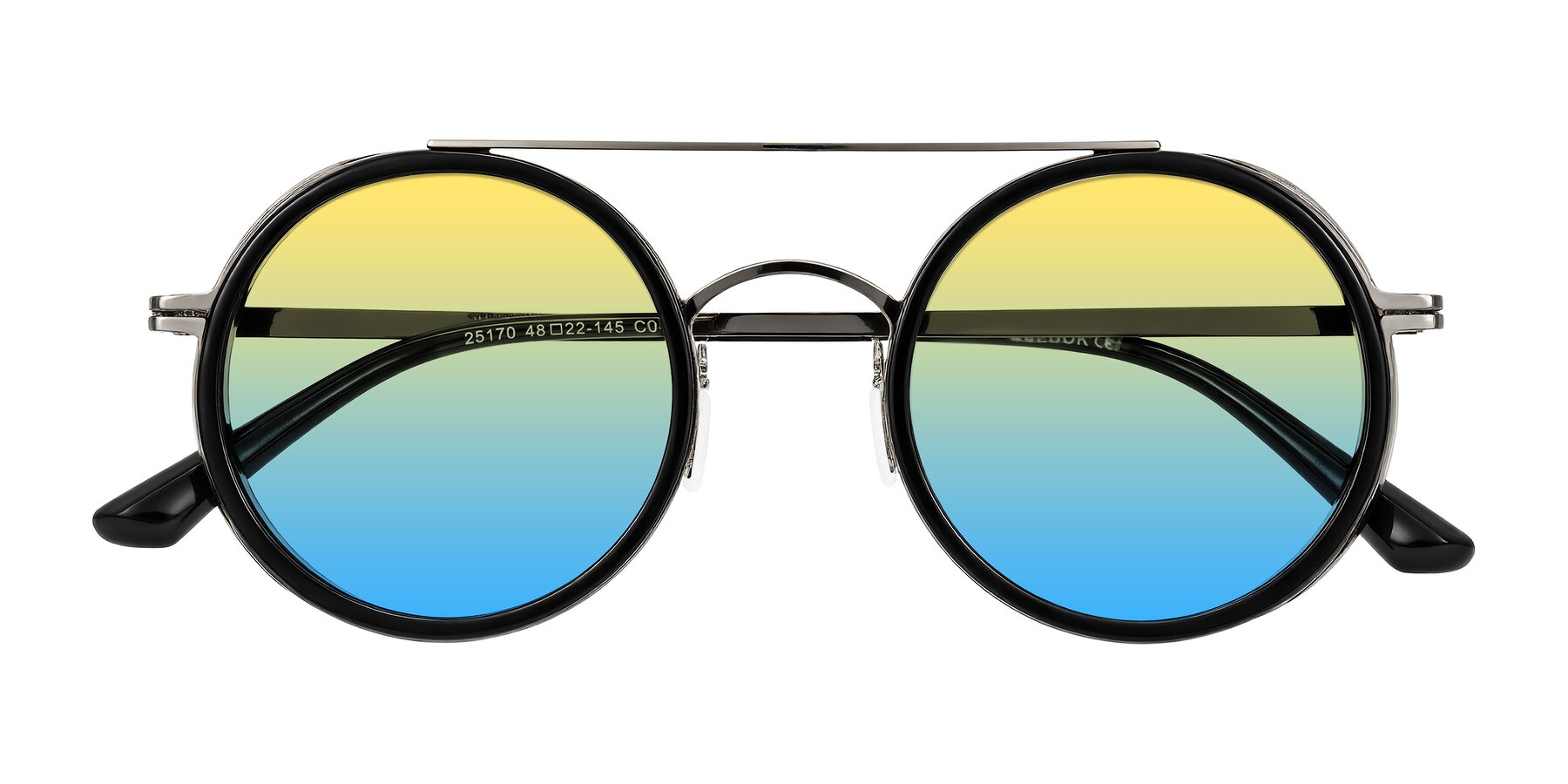 Folded Front of Lodovico in Black with Yellow / Blue Gradient Lenses