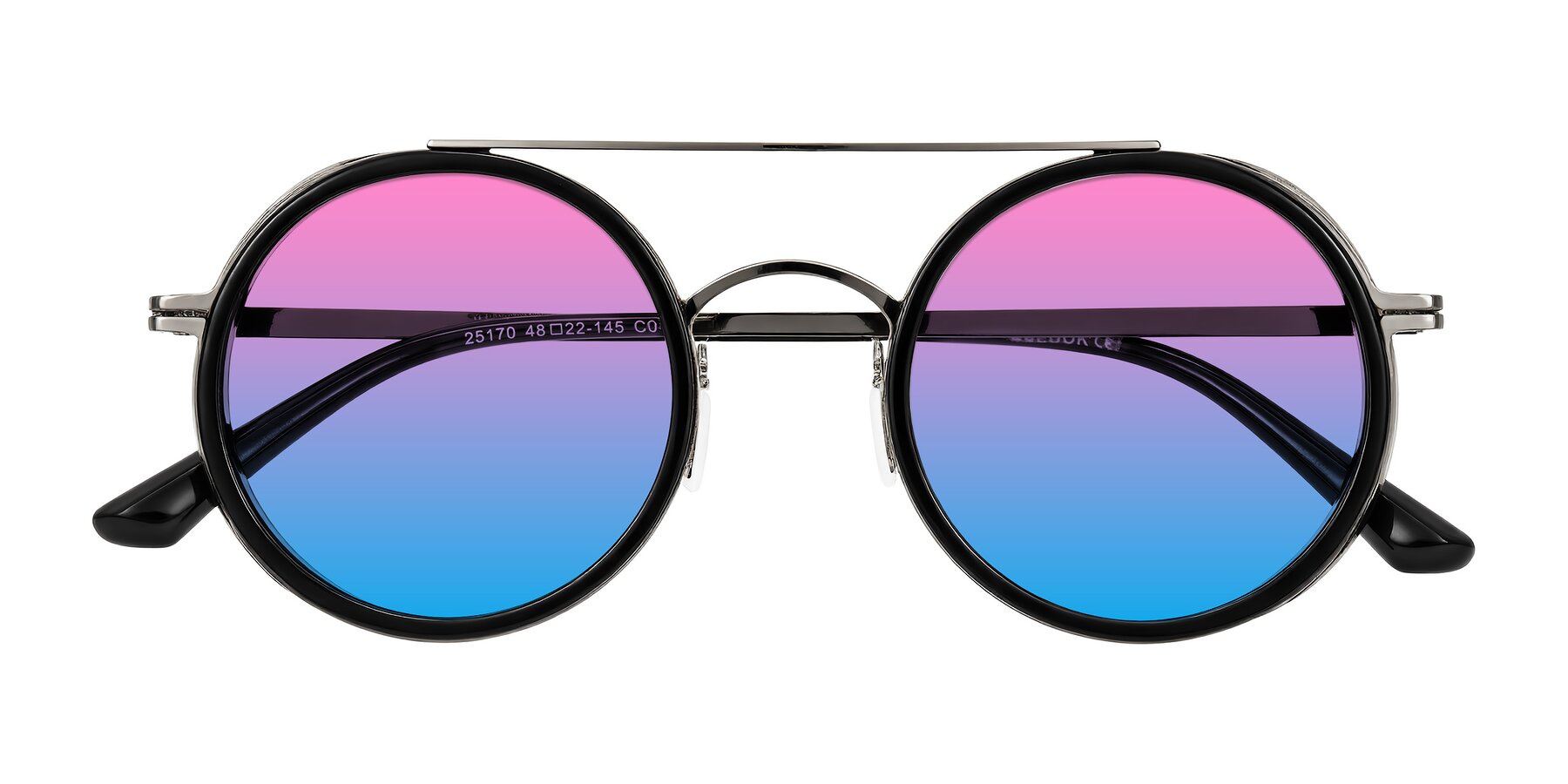 Folded Front of Lodovico in Black with Pink / Blue Gradient Lenses