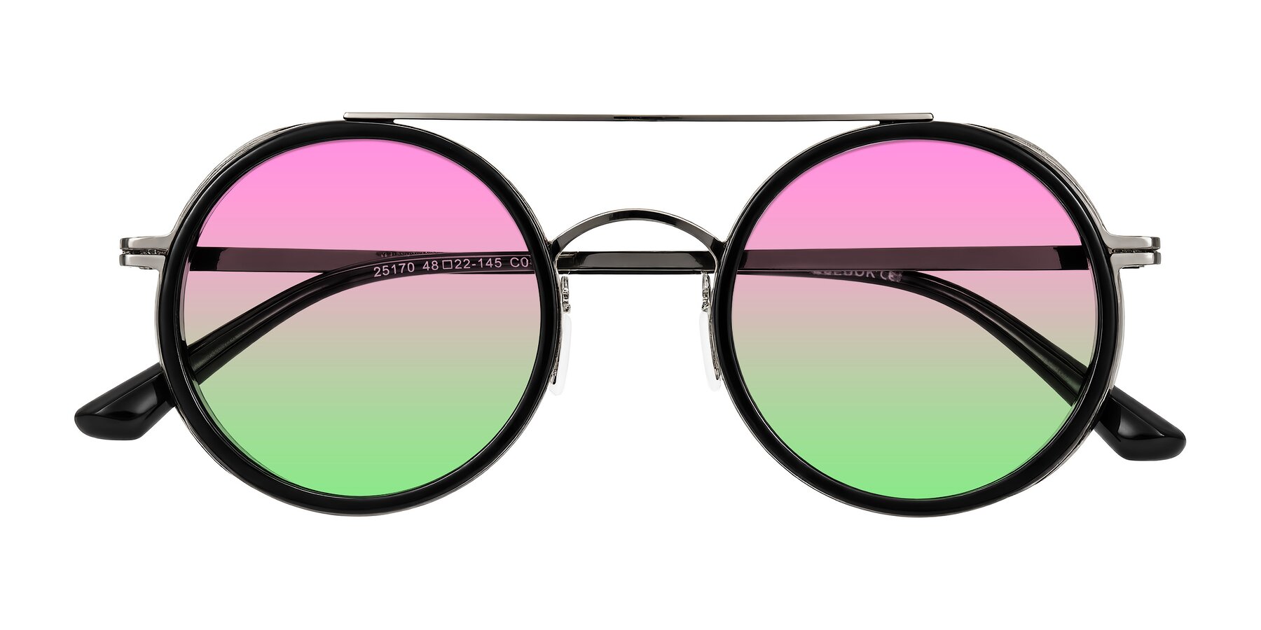 Folded Front of Lodovico in Black with Pink / Green Gradient Lenses