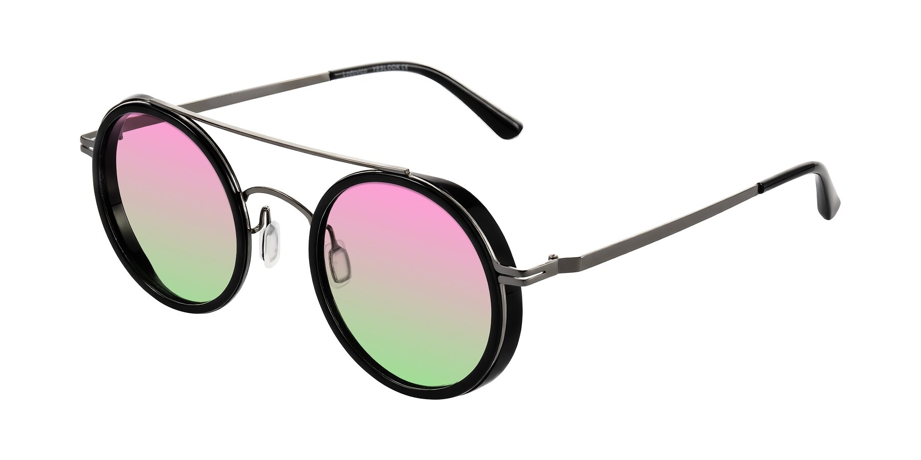 Angle of Lodovico in Black with Pink / Green Gradient Lenses