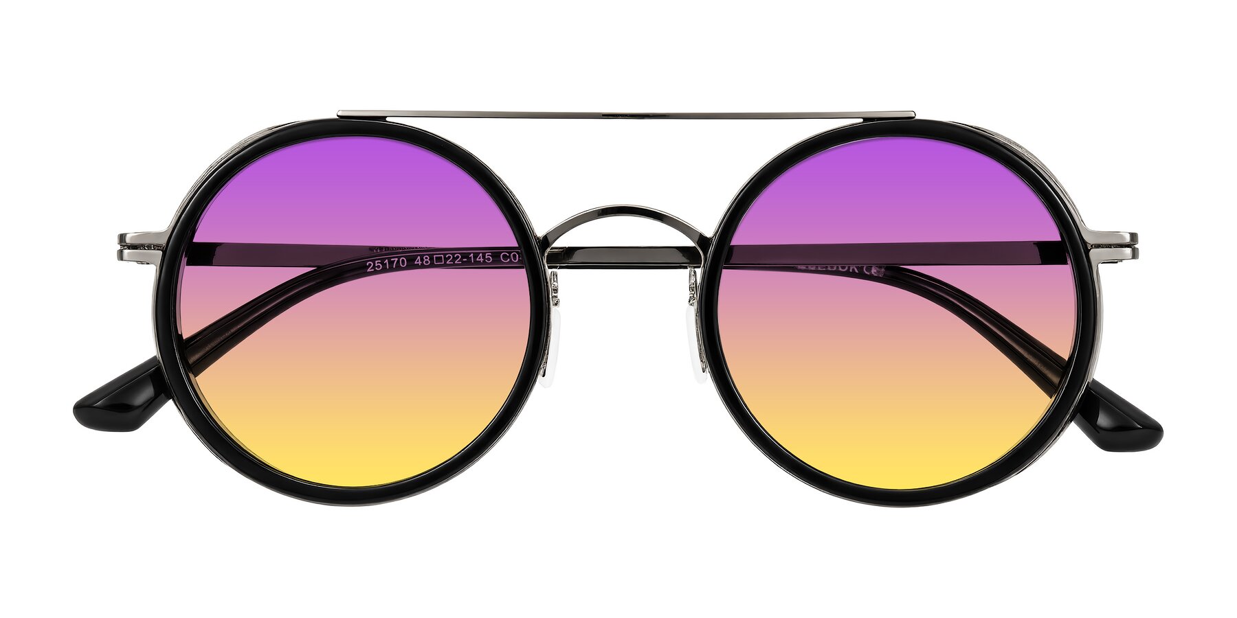 Folded Front of Lodovico in Black with Purple / Yellow Gradient Lenses