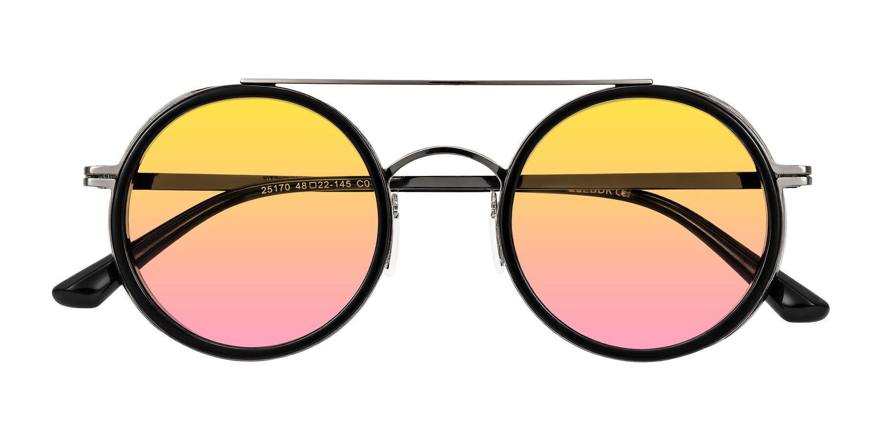 Folded Front of Lodovico in Black with Yellow / Pink Gradient Lenses