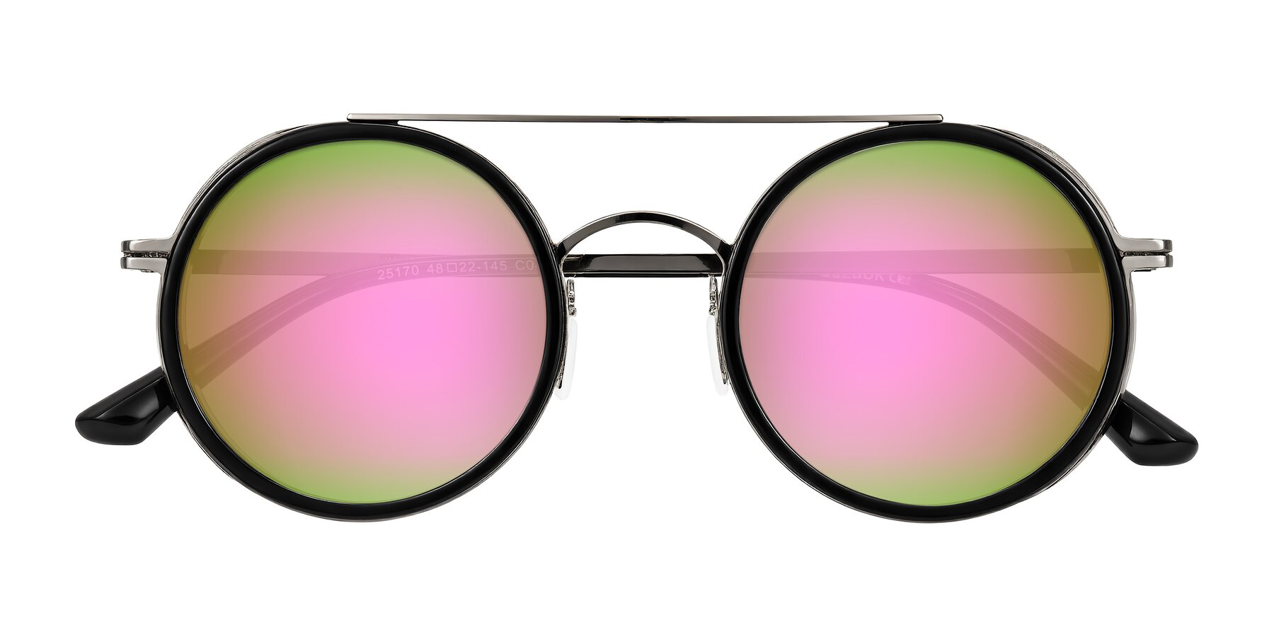 Folded Front of Lodovico in Black with Pink Mirrored Lenses