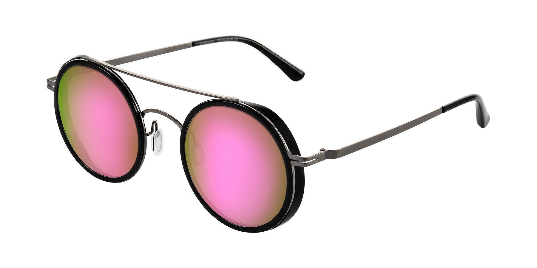 Angle of Lodovico in Black with Pink Mirrored Lenses