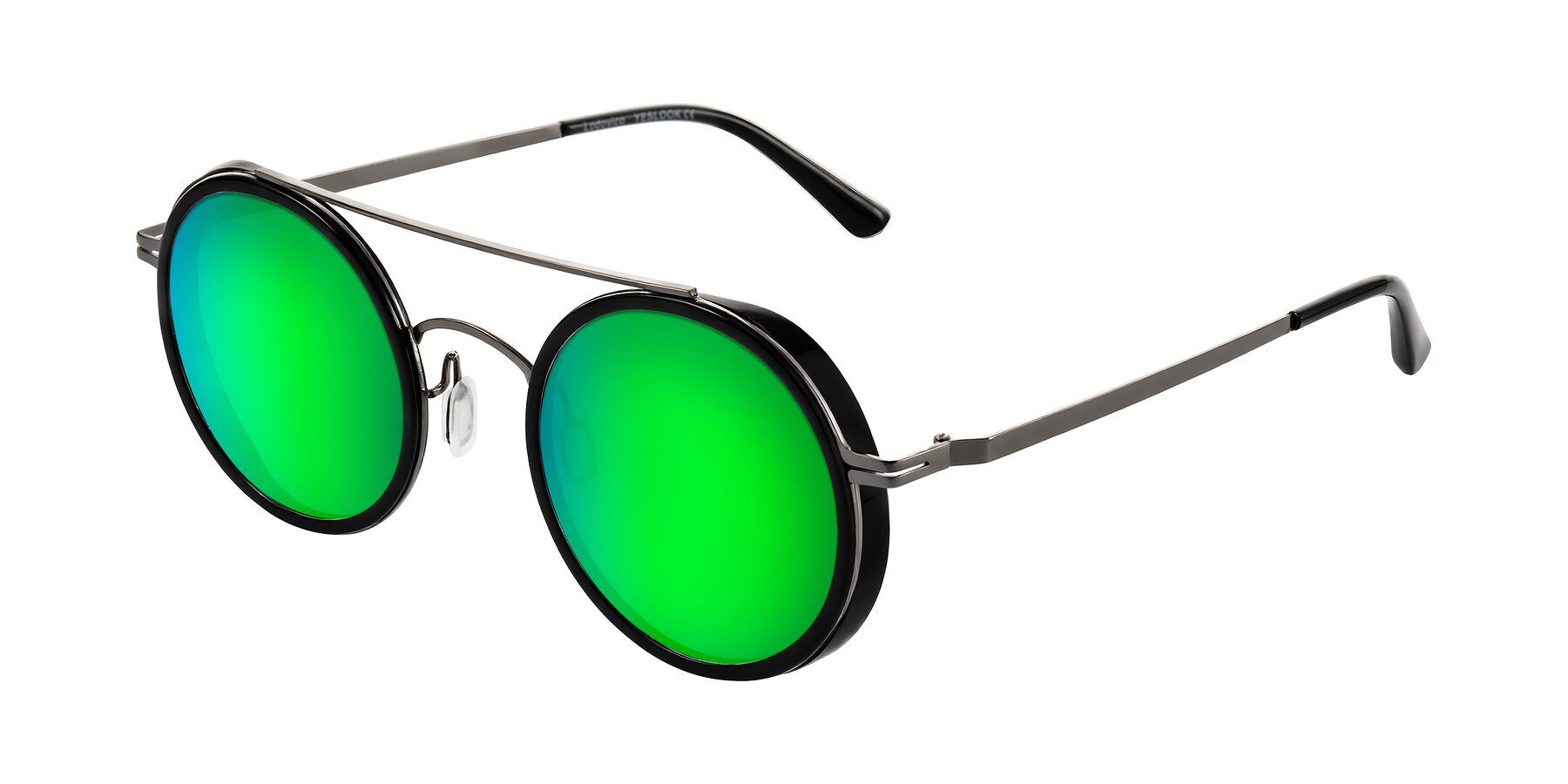 Angle of Lodovico in Black with Green Mirrored Lenses