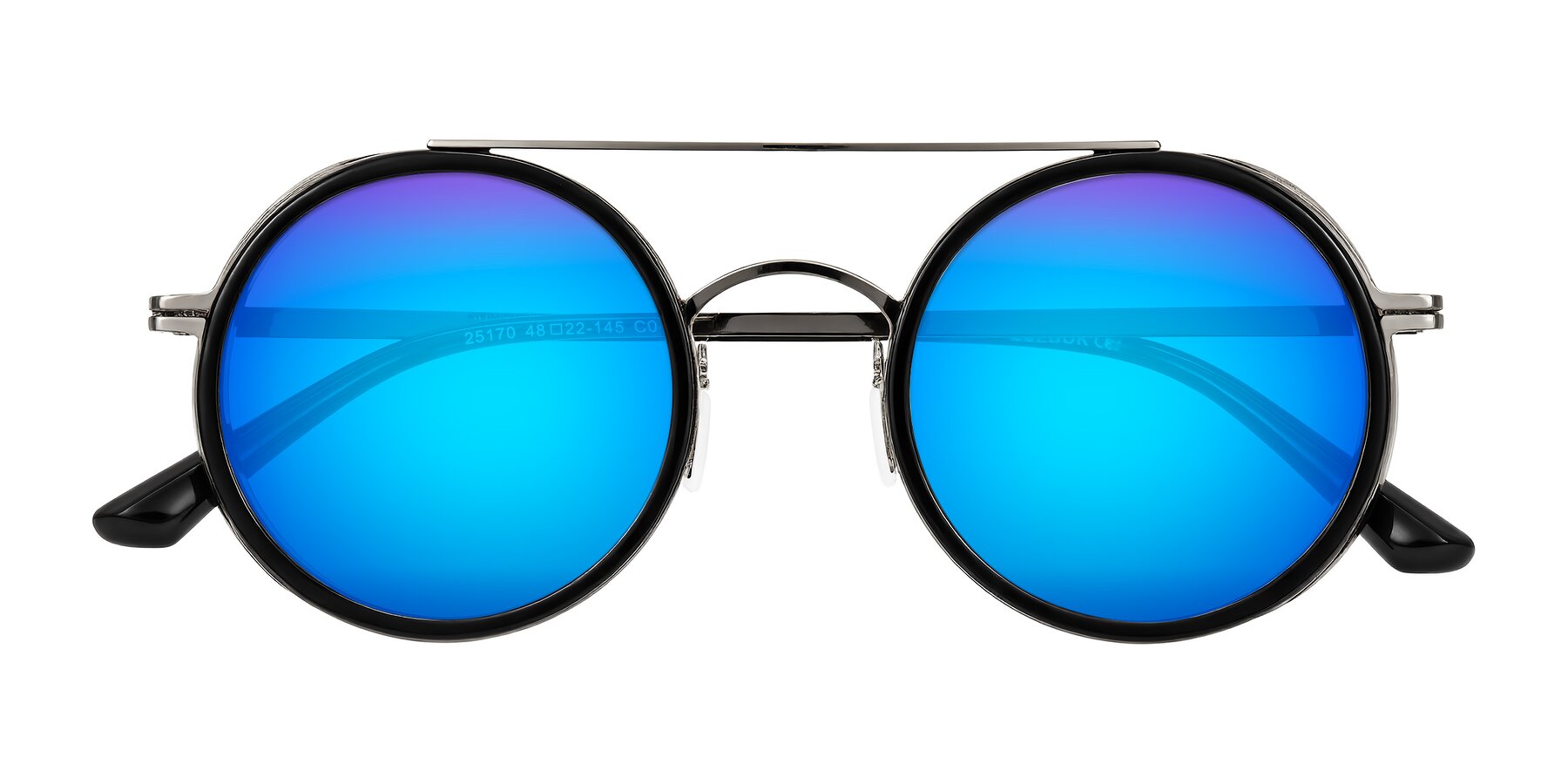 Folded Front of Lodovico in Black with Blue Mirrored Lenses