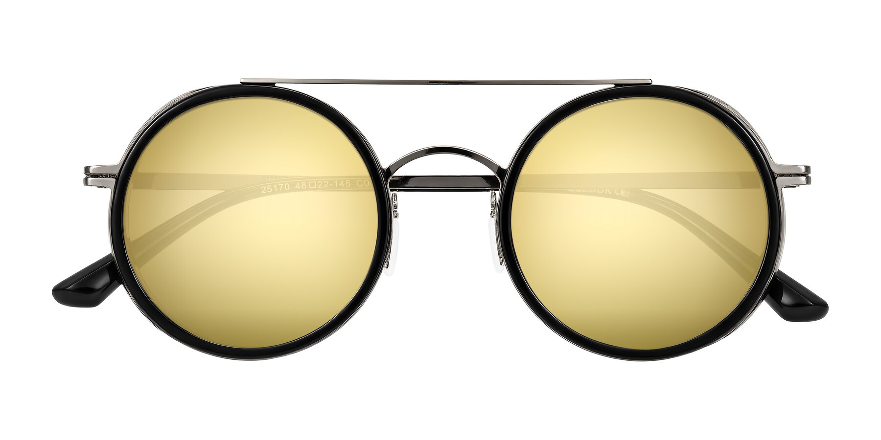 Folded Front of Lodovico in Black with Gold Mirrored Lenses