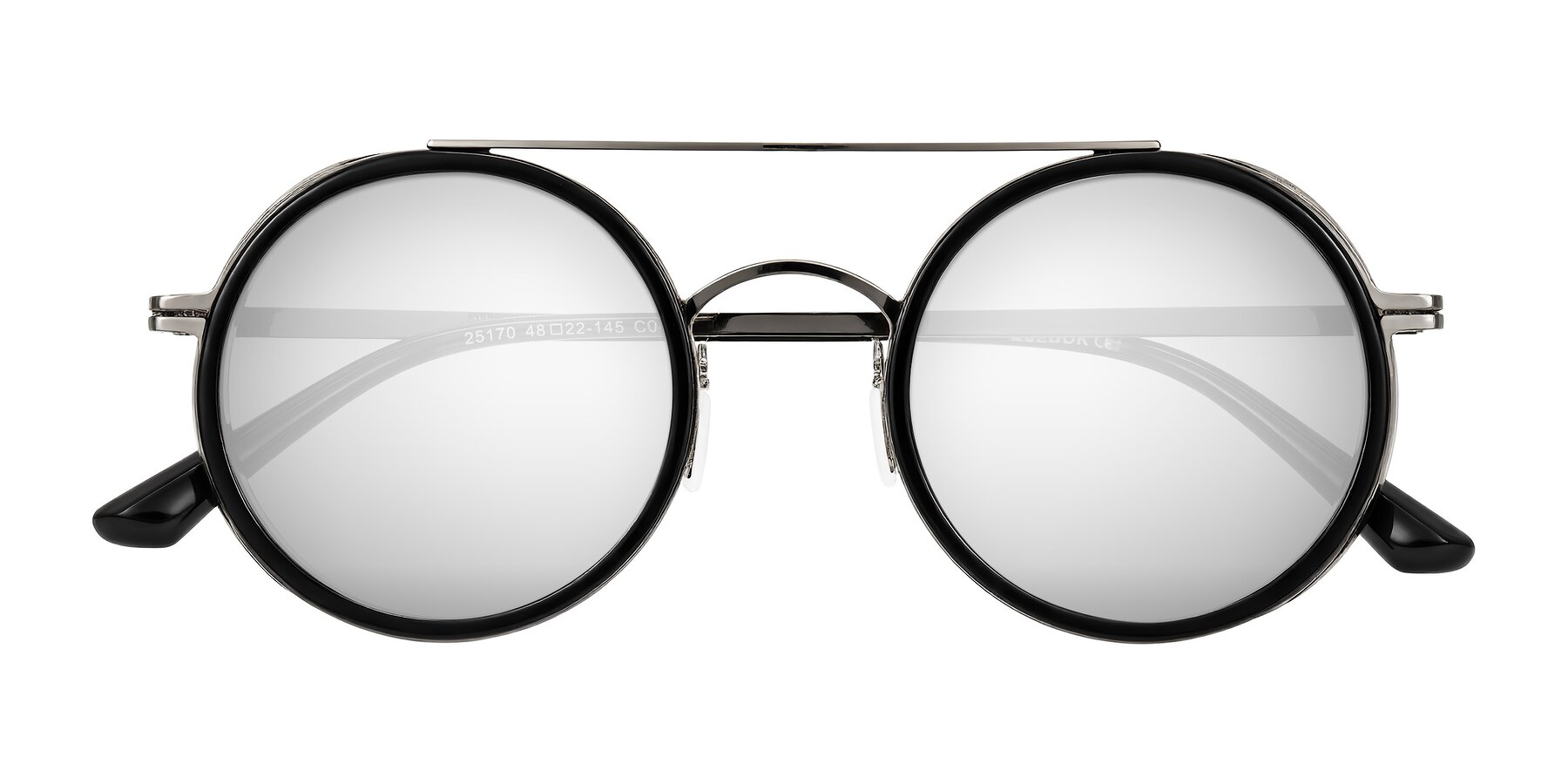 Folded Front of Lodovico in Black with Silver Mirrored Lenses