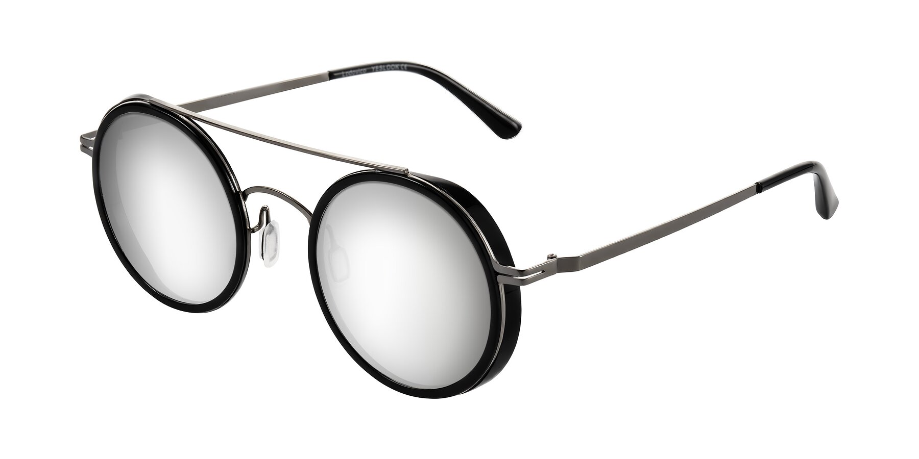 Angle of Lodovico in Black with Silver Mirrored Lenses