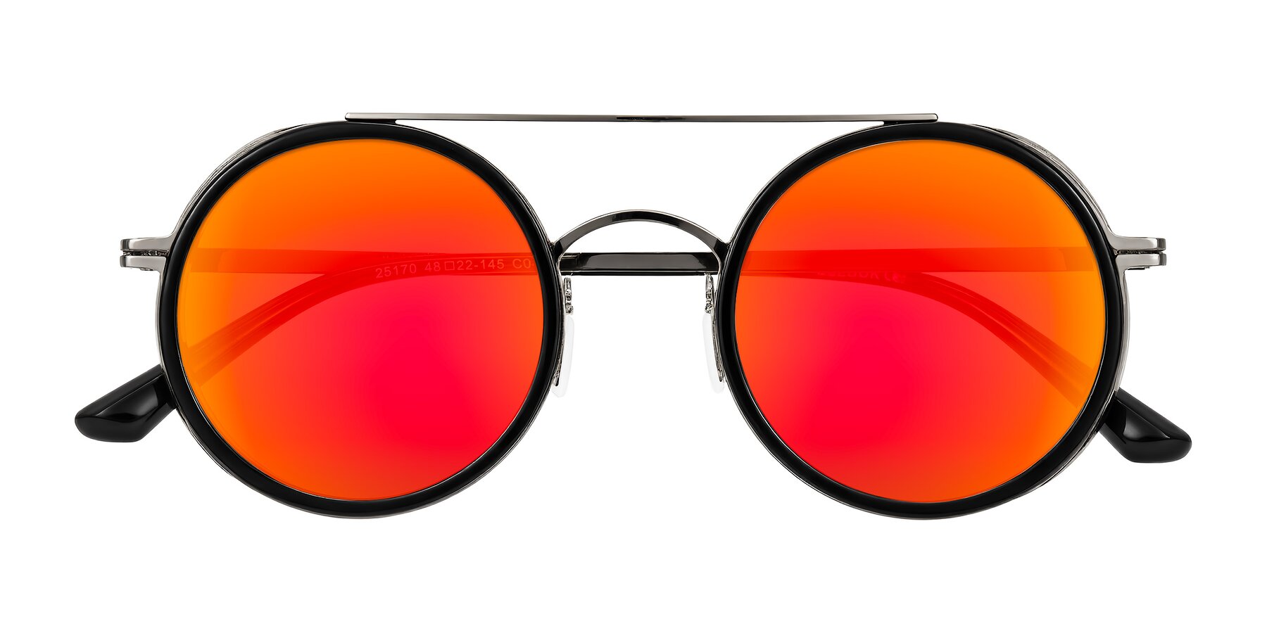 Folded Front of Lodovico in Black with Red Gold Mirrored Lenses