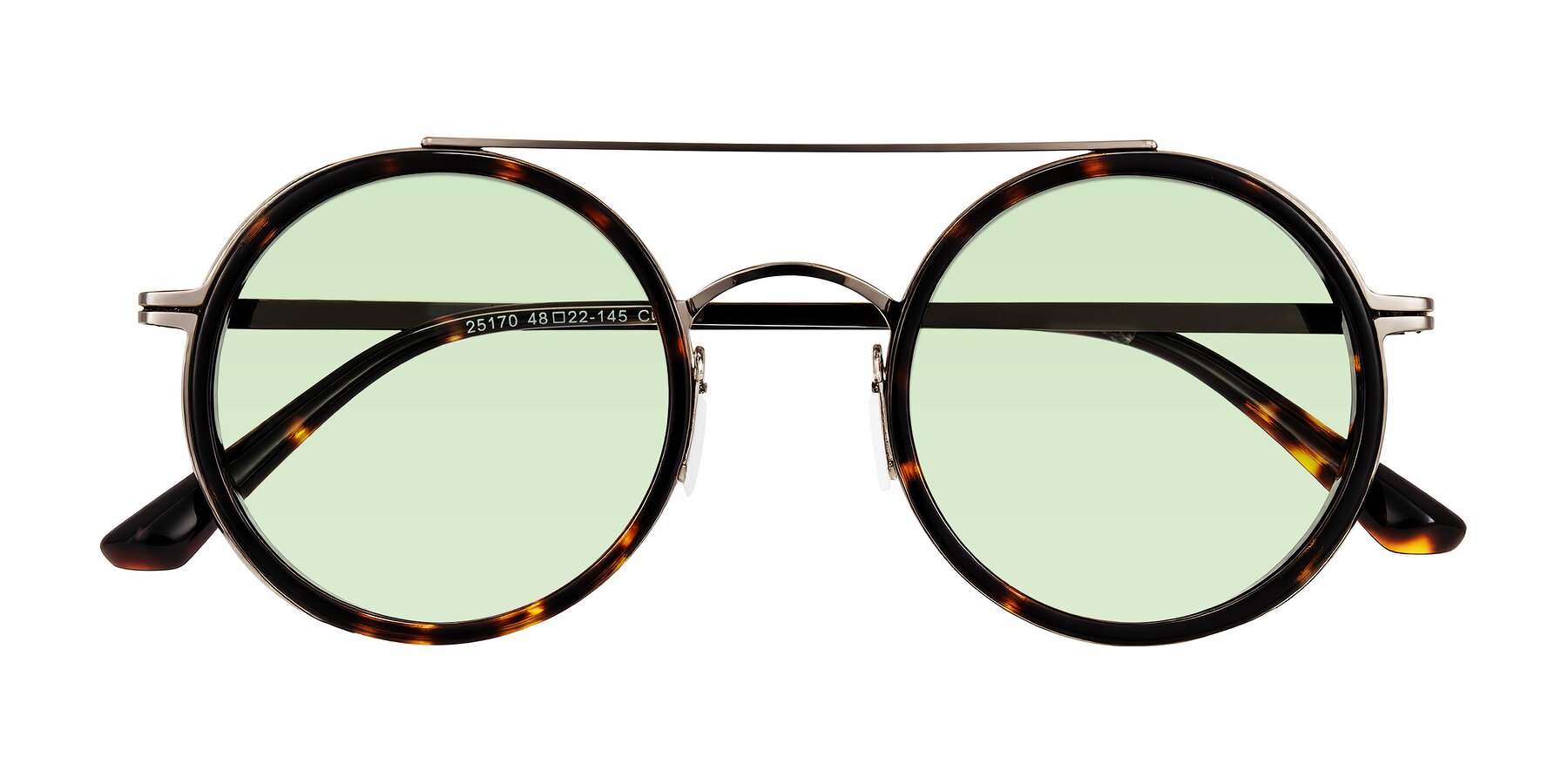 Folded Front of Lodovico in Tortoise with Light Green Tinted Lenses
