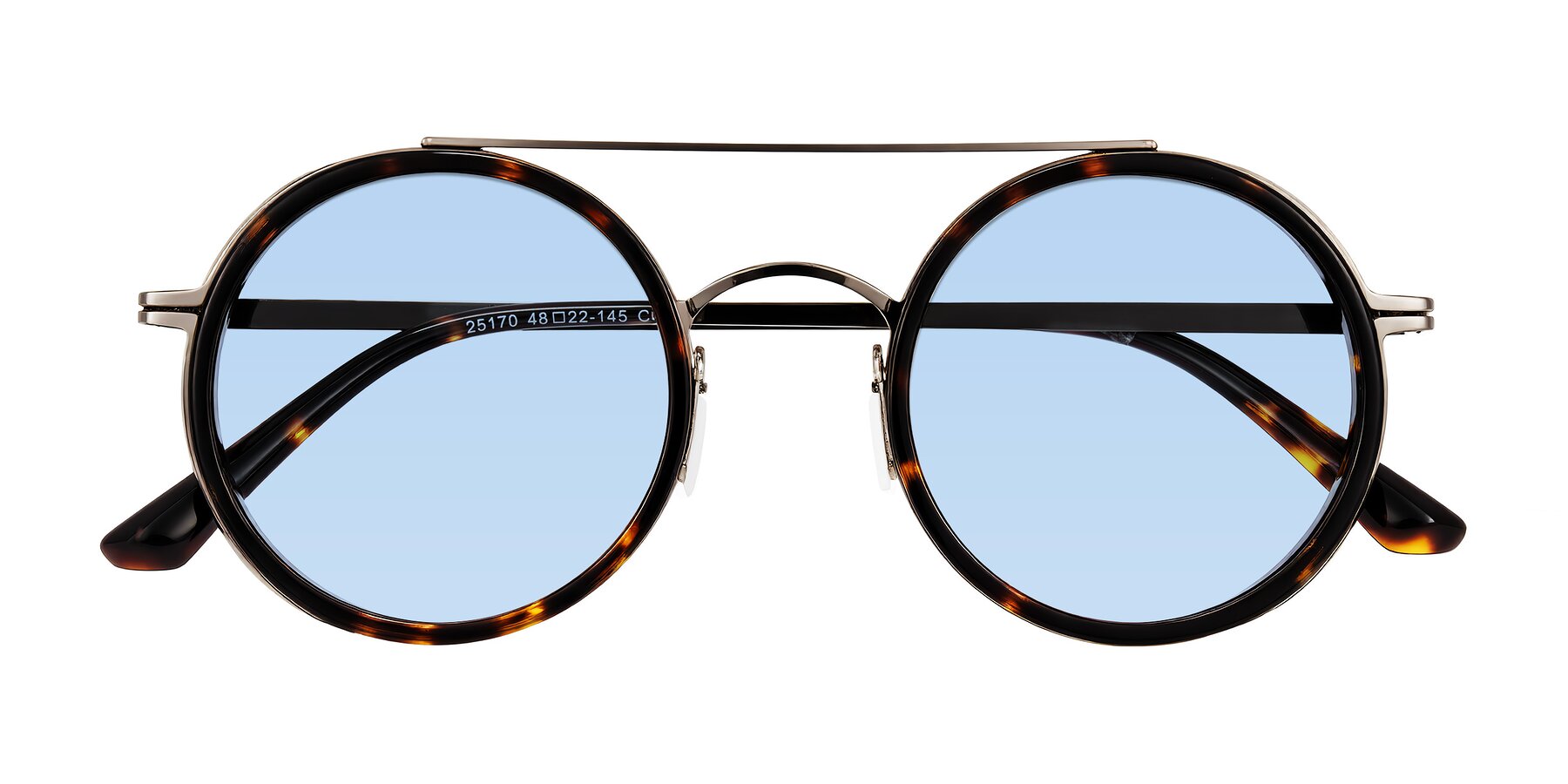 Folded Front of Lodovico in Tortoise with Light Blue Tinted Lenses