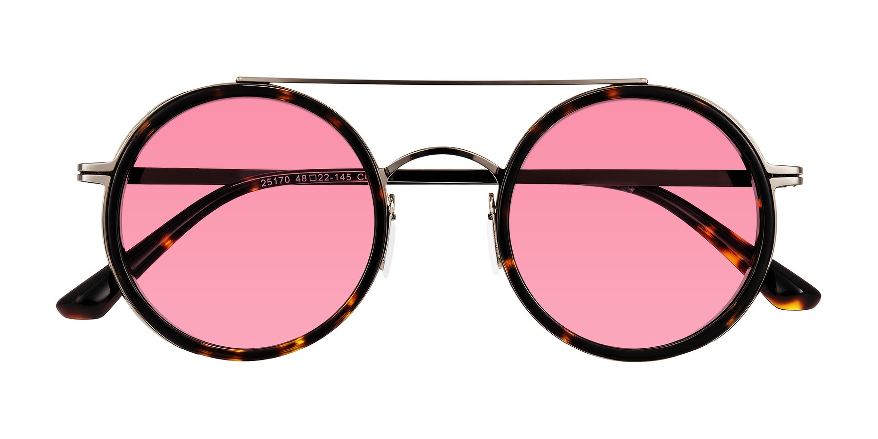 Folded Front of Lodovico in Tortoise with Pink Tinted Lenses