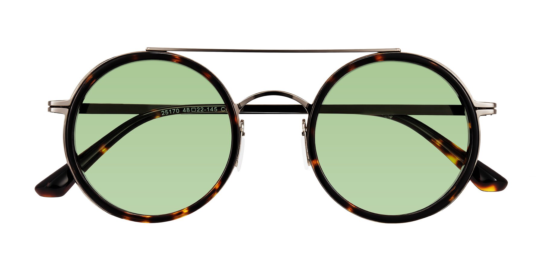 Folded Front of Lodovico in Tortoise with Medium Green Tinted Lenses