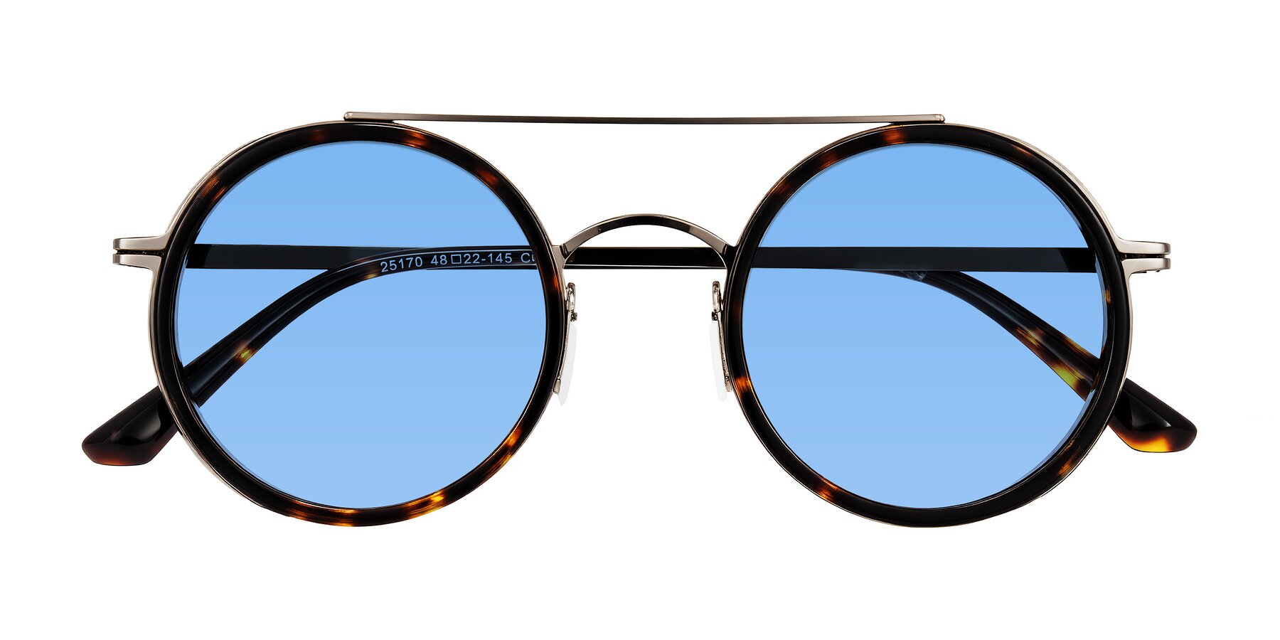 Folded Front of Lodovico in Tortoise with Medium Blue Tinted Lenses