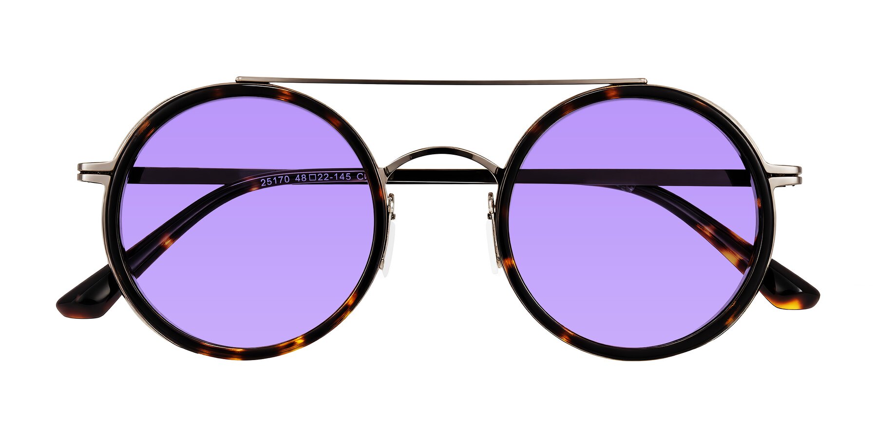 Folded Front of Lodovico in Tortoise with Medium Purple Tinted Lenses