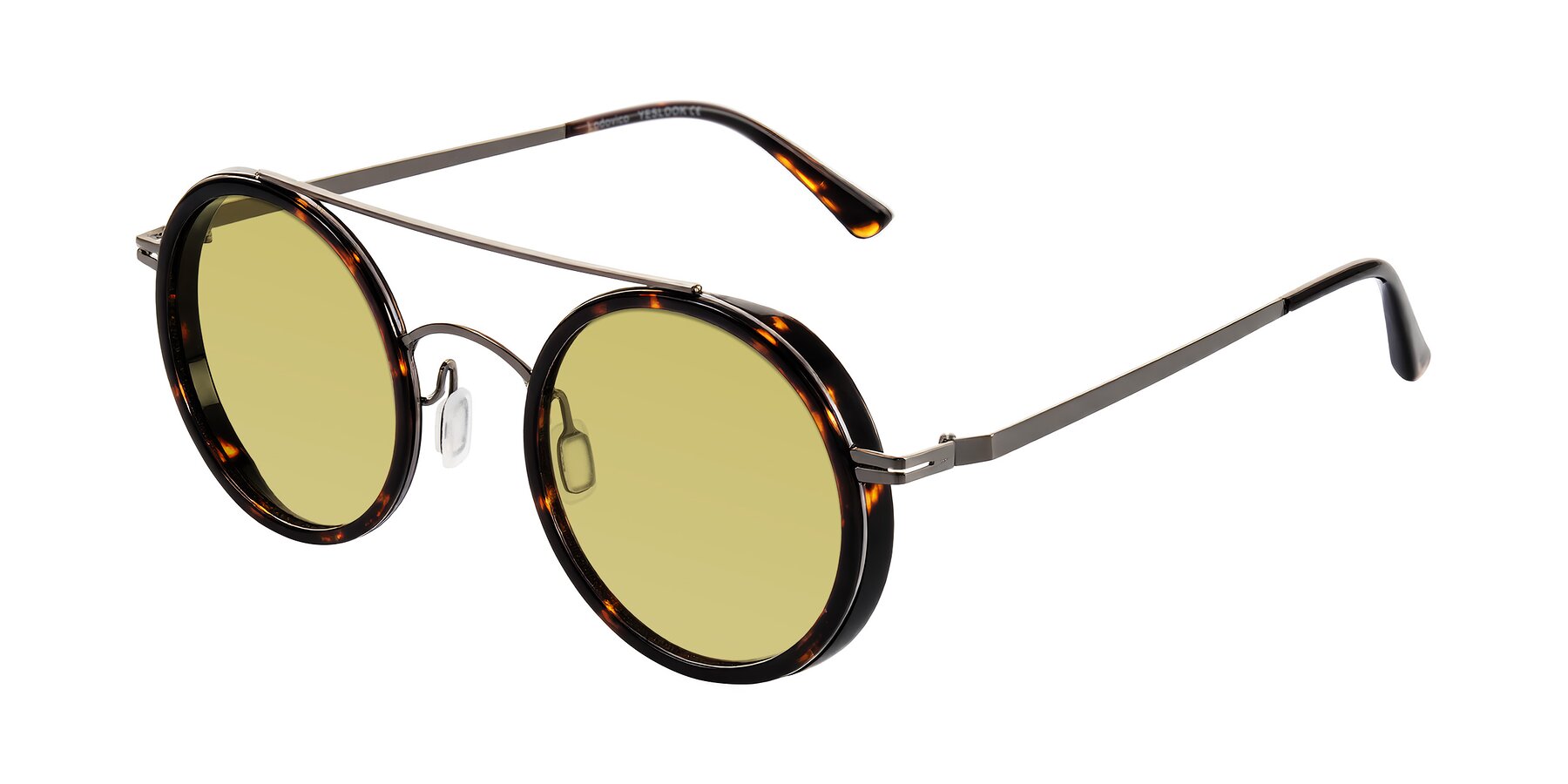 Angle of Lodovico in Tortoise with Medium Champagne Tinted Lenses