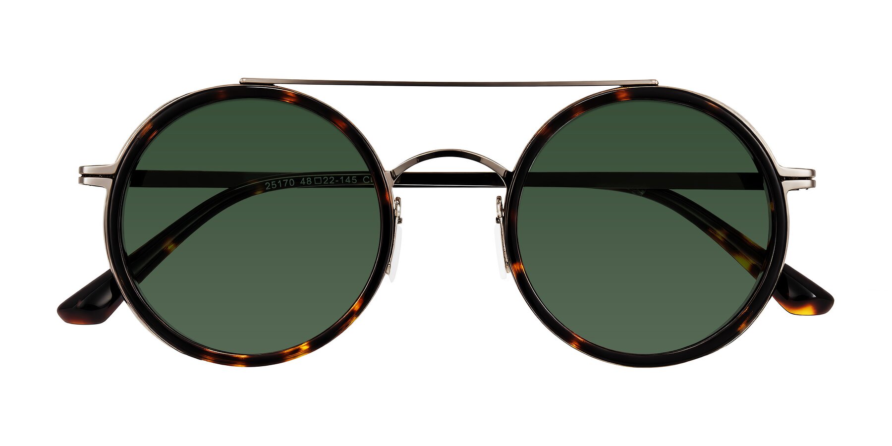 Folded Front of Lodovico in Tortoise with Green Tinted Lenses