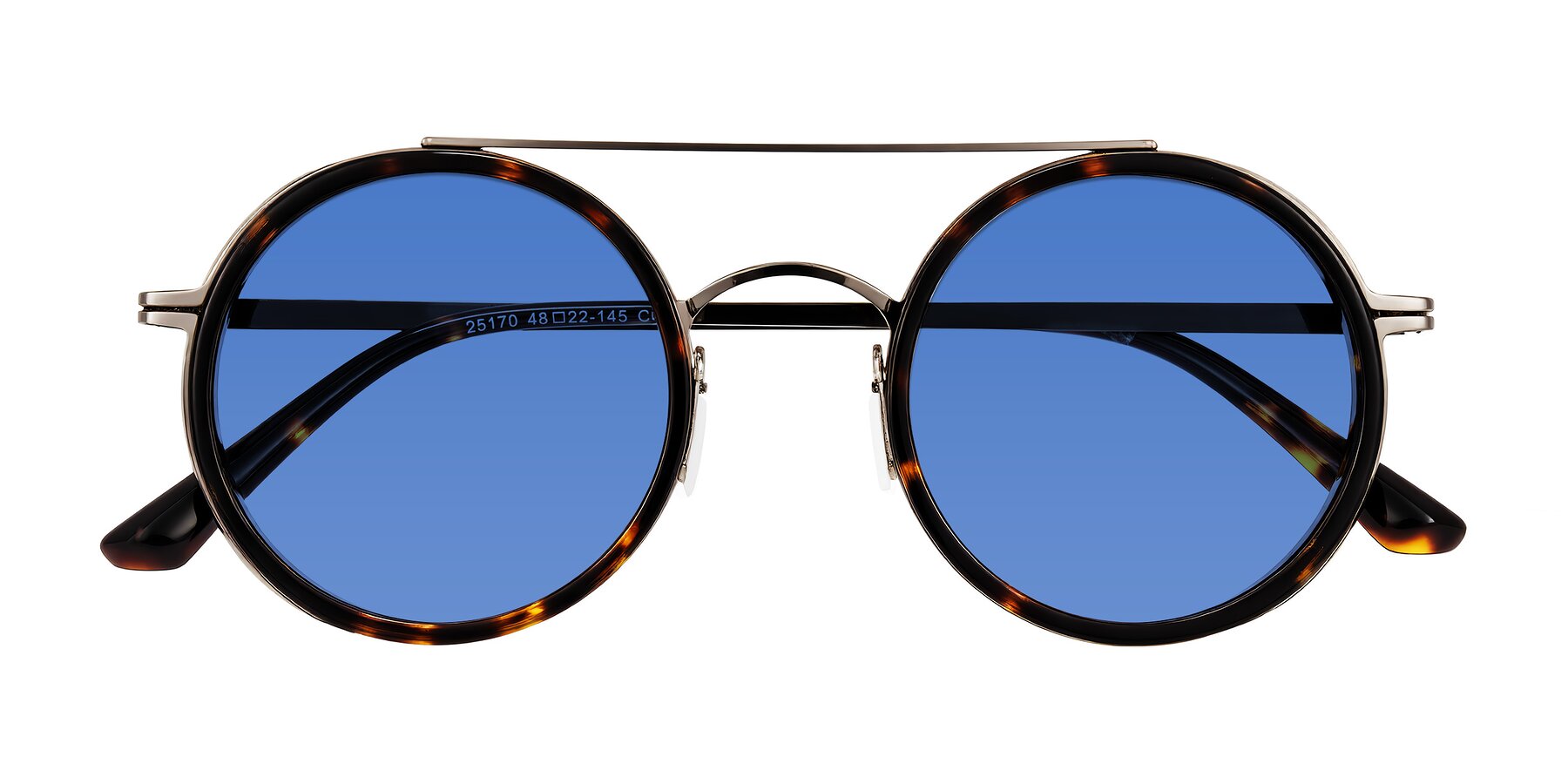 Folded Front of Lodovico in Tortoise with Blue Tinted Lenses