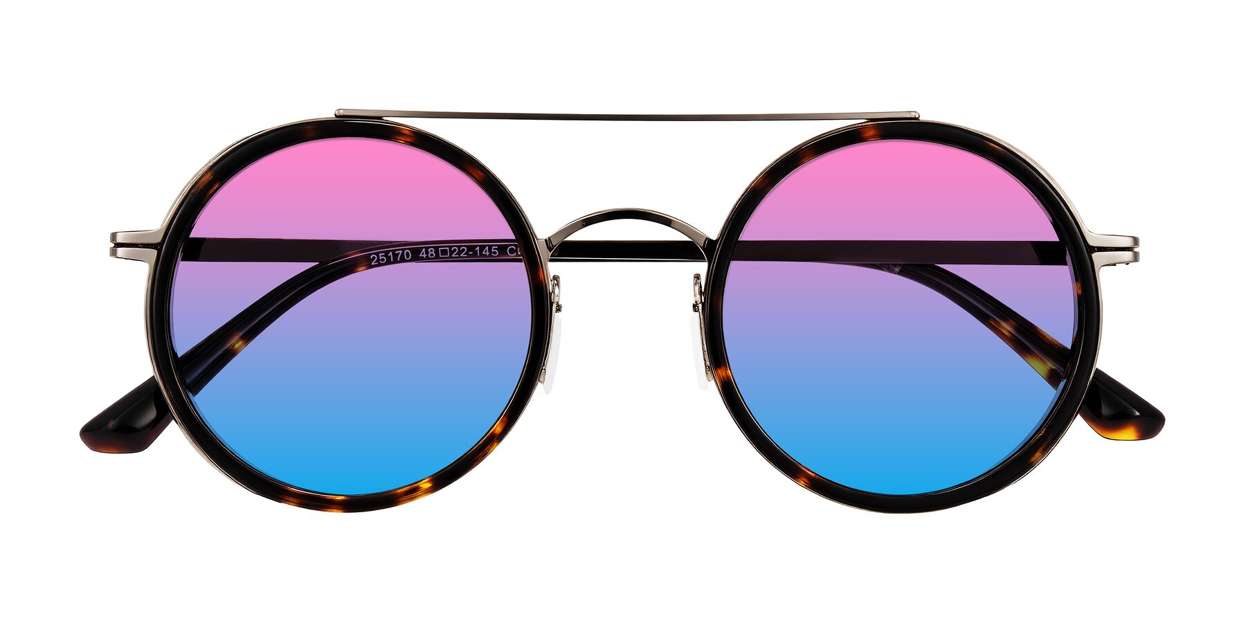 Folded Front of Lodovico in Tortoise with Pink / Blue Gradient Lenses