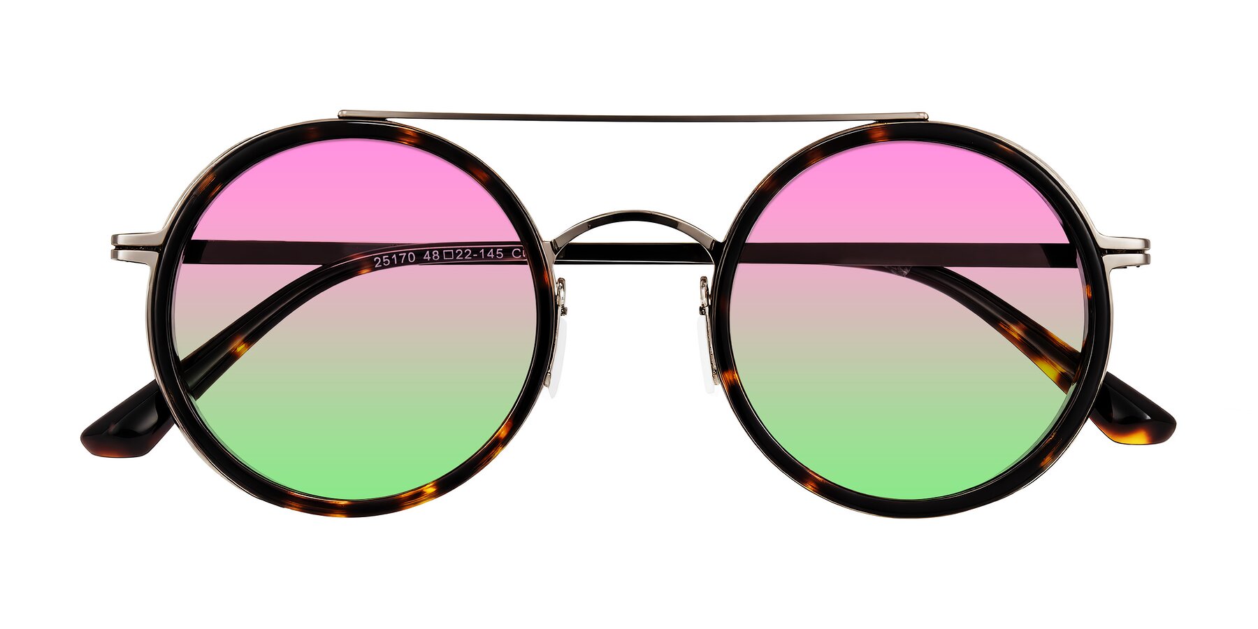 Folded Front of Lodovico in Tortoise with Pink / Green Gradient Lenses
