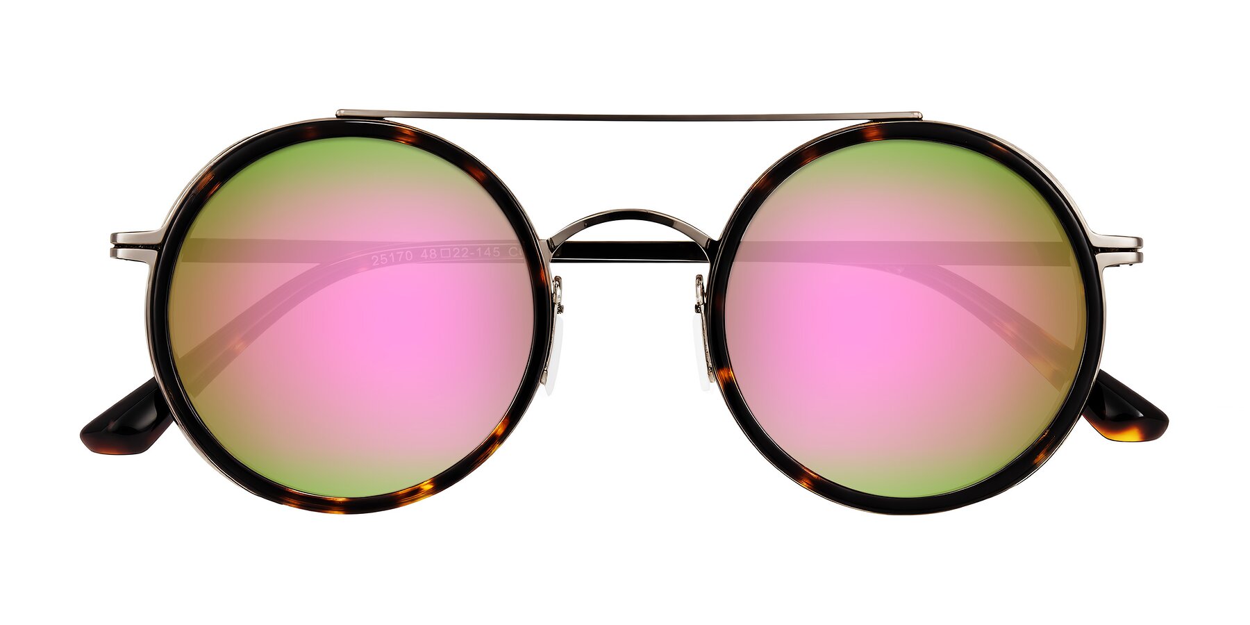 Folded Front of Lodovico in Tortoise with Pink Mirrored Lenses