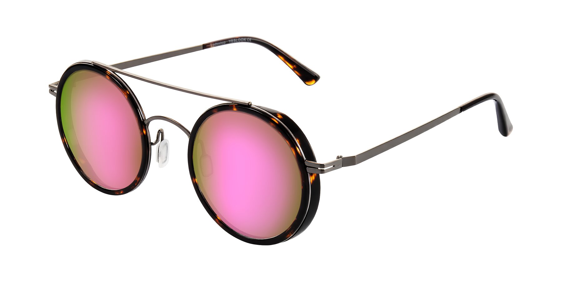 Angle of Lodovico in Tortoise with Pink Mirrored Lenses
