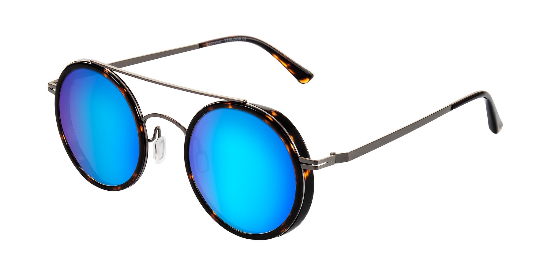 Angle of Lodovico in Tortoise with Blue Mirrored Lenses