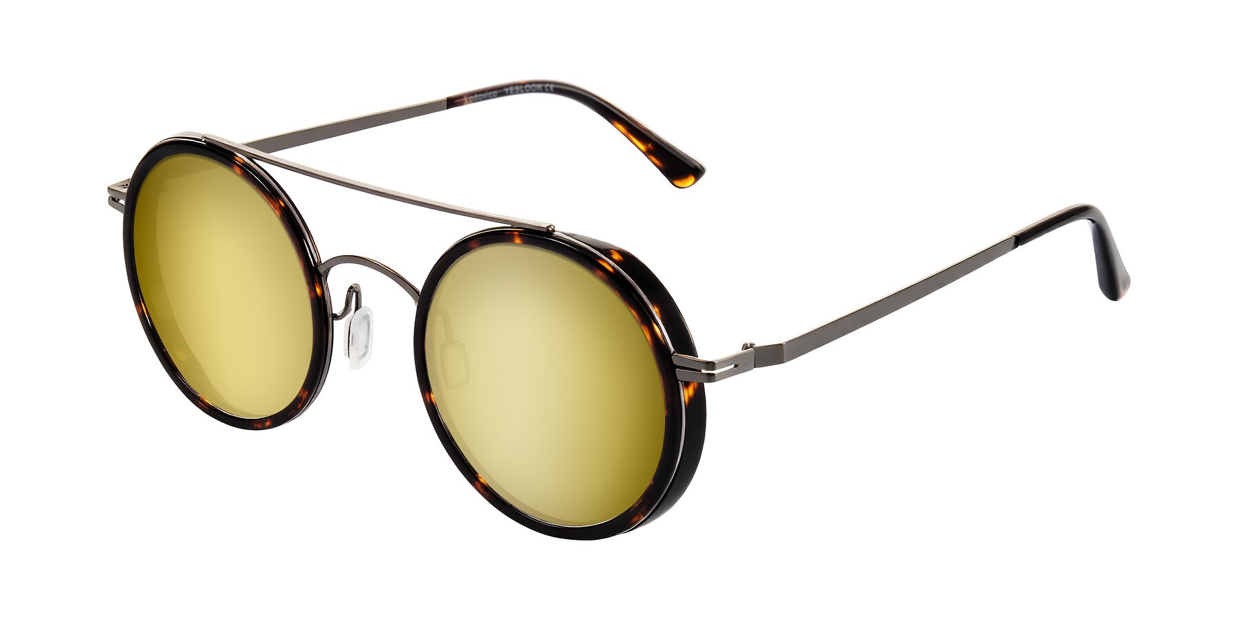 Angle of Lodovico in Tortoise with Gold Mirrored Lenses