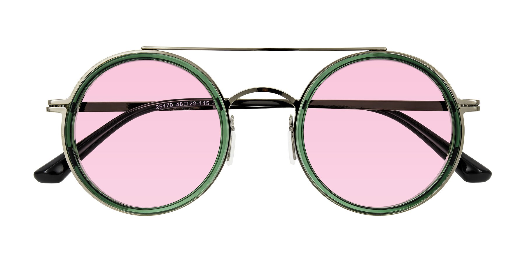 Folded Front of Lodovico in Transparent Green with Light Pink Tinted Lenses
