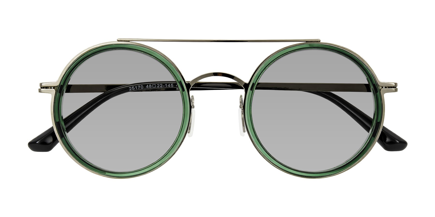 Folded Front of Lodovico in Transparent Green with Light Gray Tinted Lenses