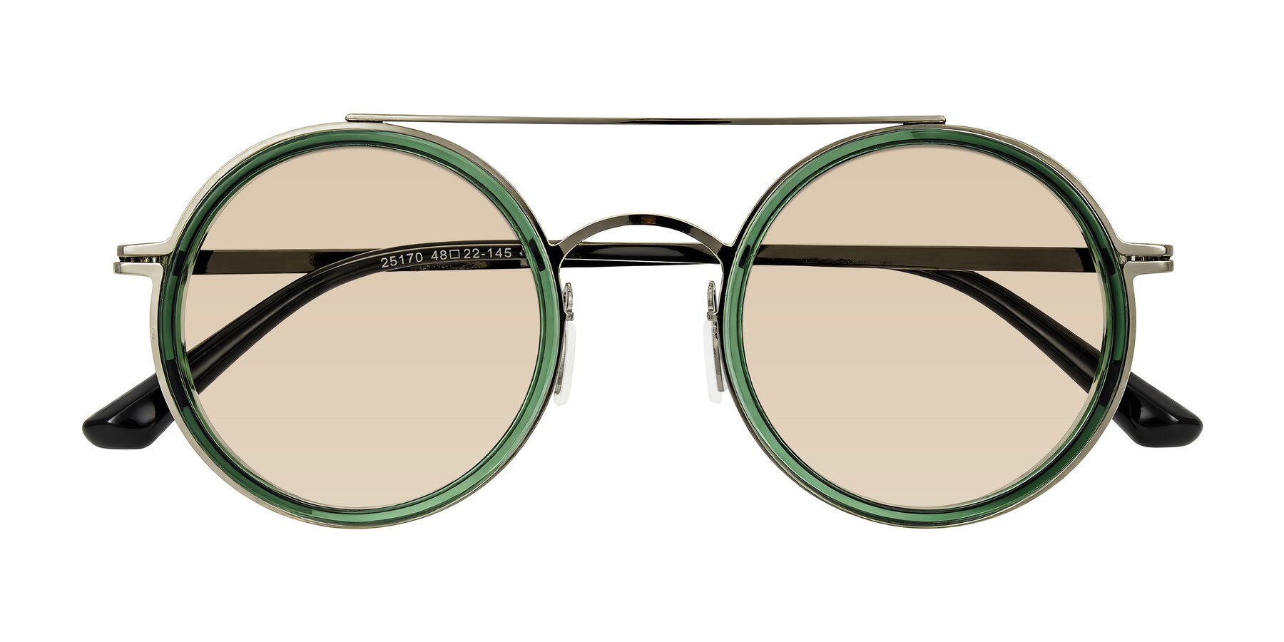 Folded Front of Lodovico in Transparent Green with Light Brown Tinted Lenses