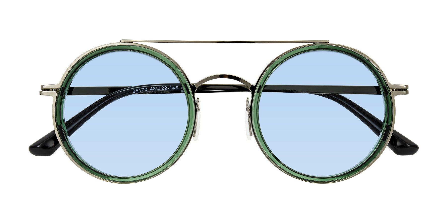Folded Front of Lodovico in Transparent Green with Light Blue Tinted Lenses