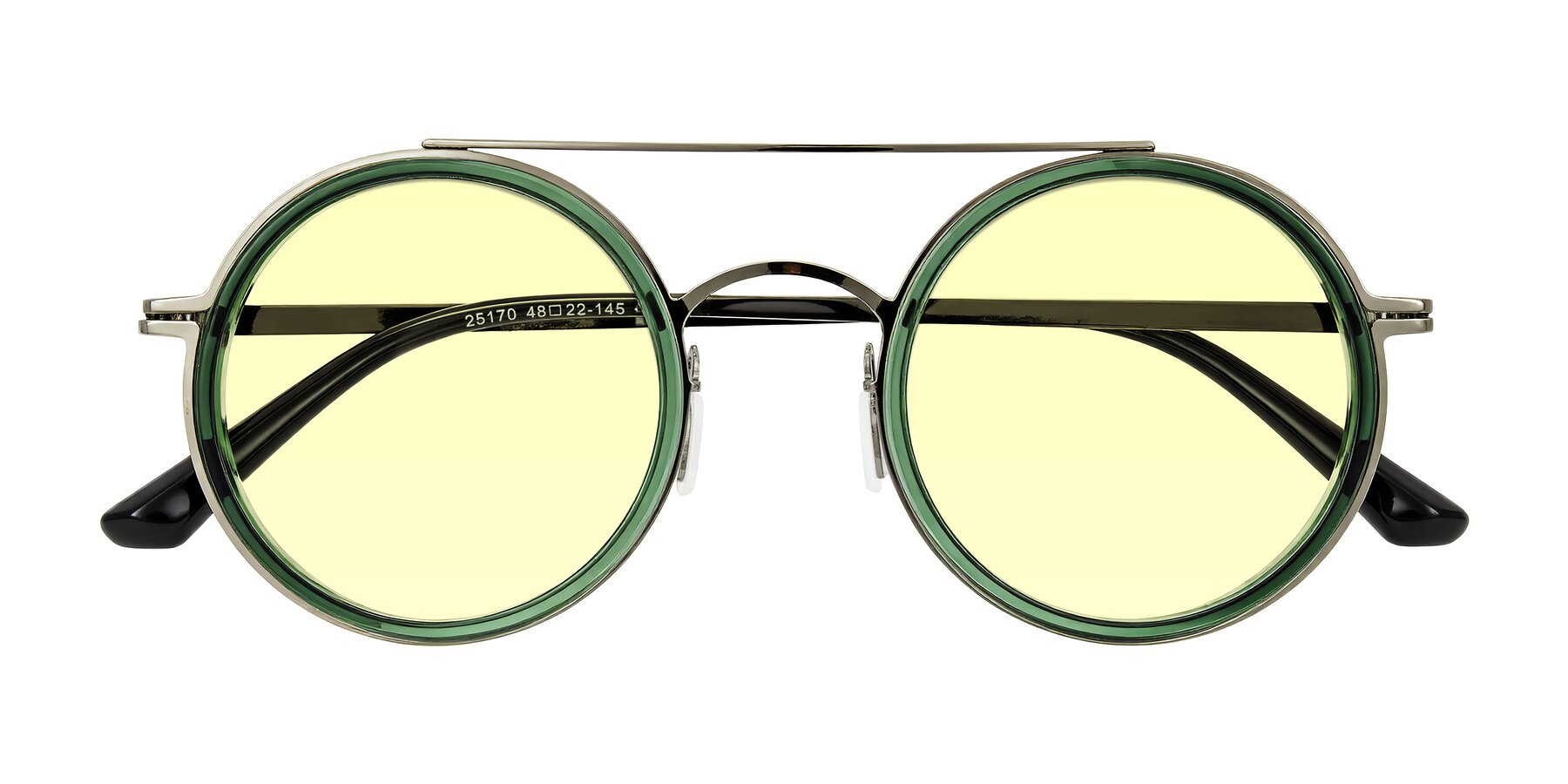 Folded Front of Lodovico in Transparent Green with Light Yellow Tinted Lenses