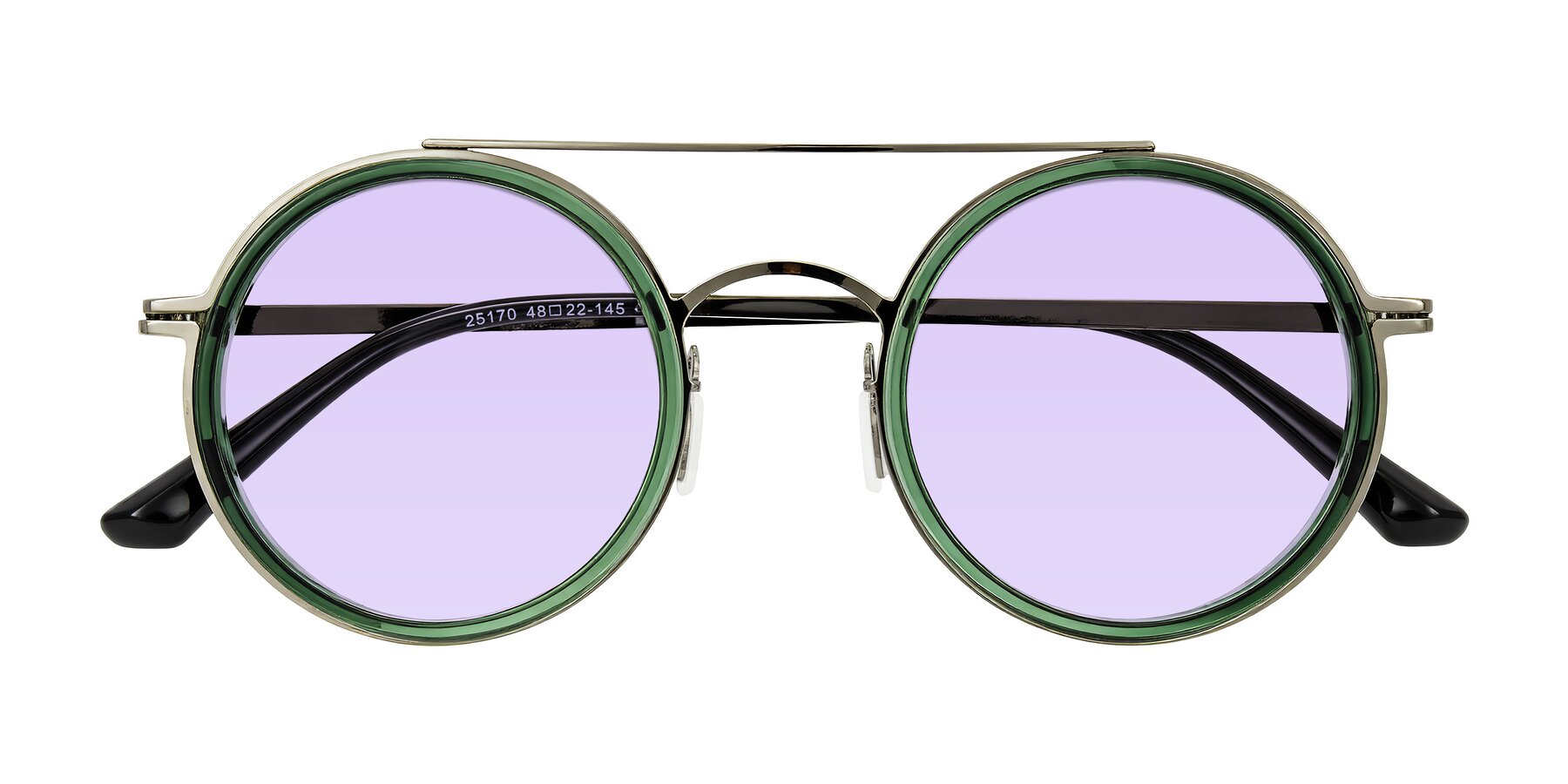 Folded Front of Lodovico in Transparent Green with Light Purple Tinted Lenses