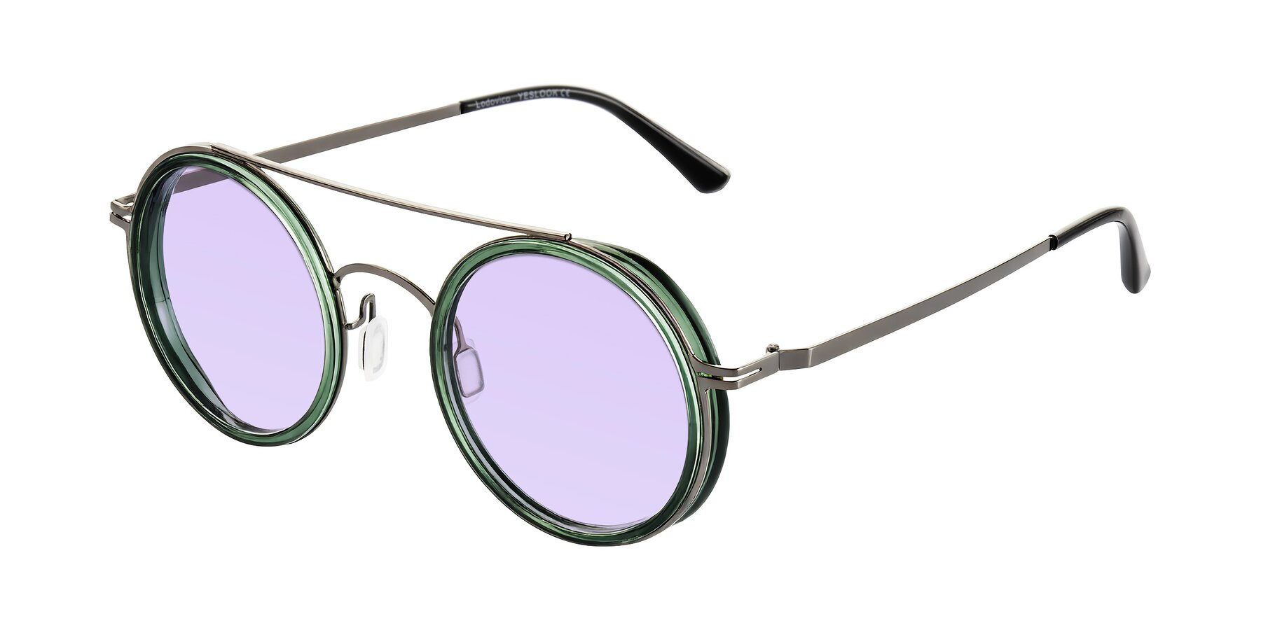Angle of Lodovico in Transparent Green with Light Purple Tinted Lenses