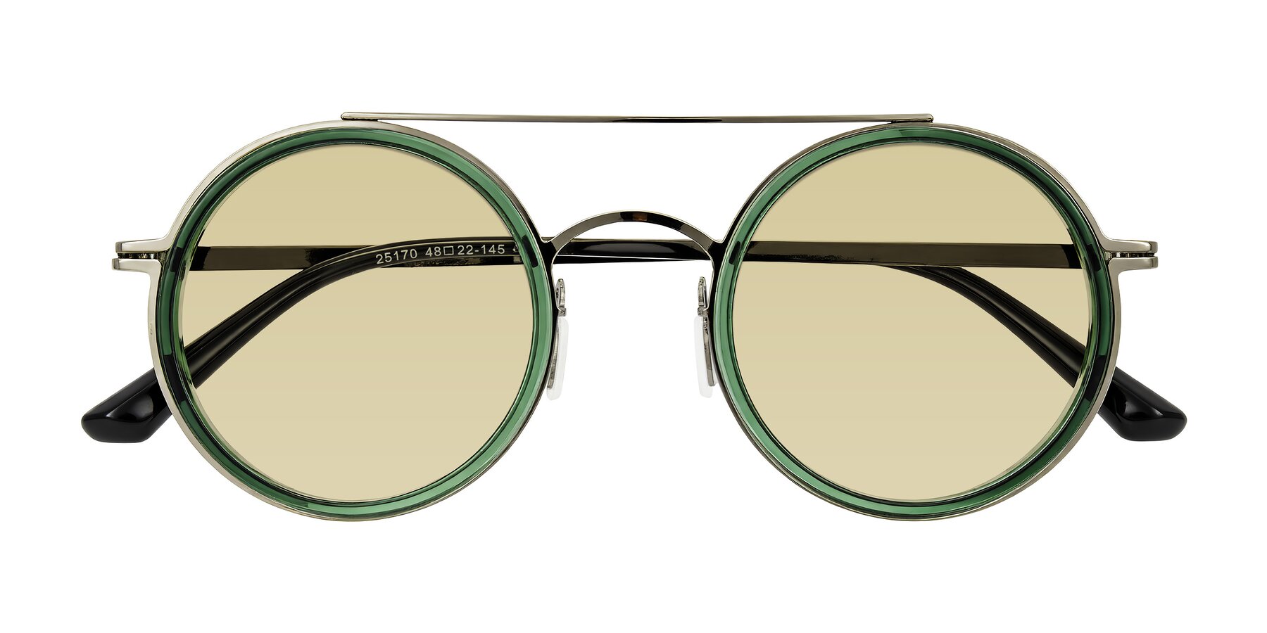 Folded Front of Lodovico in Transparent Green with Light Champagne Tinted Lenses