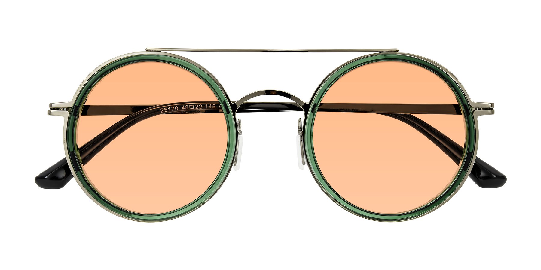 Folded Front of Lodovico in Transparent Green with Light Orange Tinted Lenses