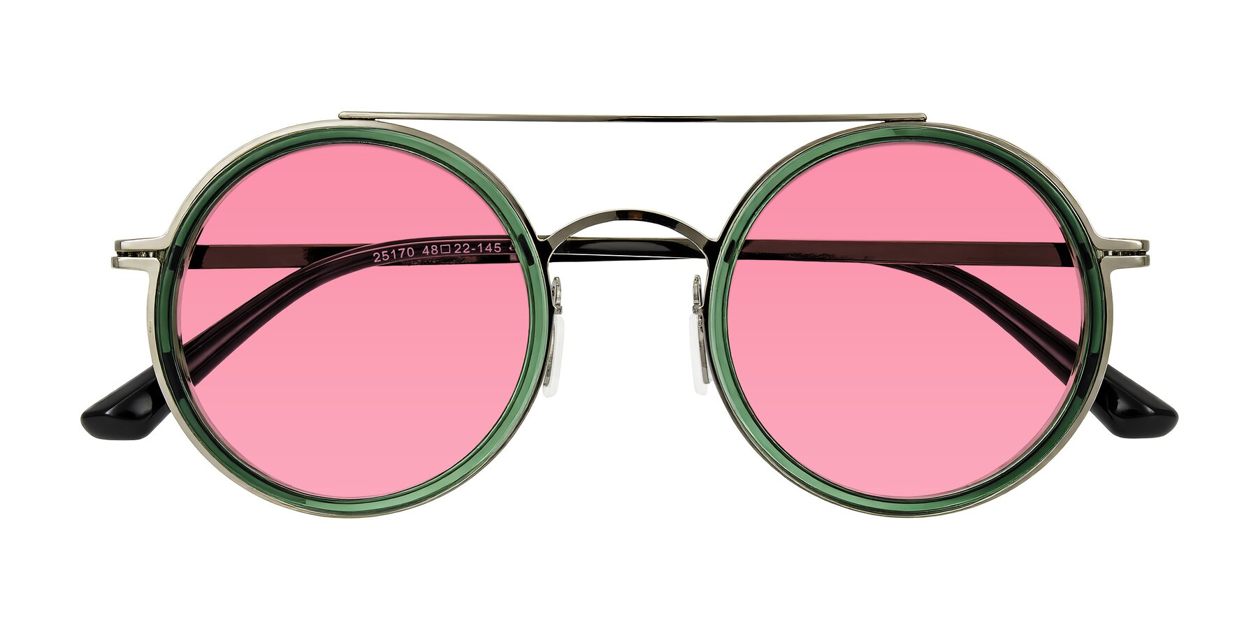 Folded Front of Lodovico in Transparent Green with Pink Tinted Lenses