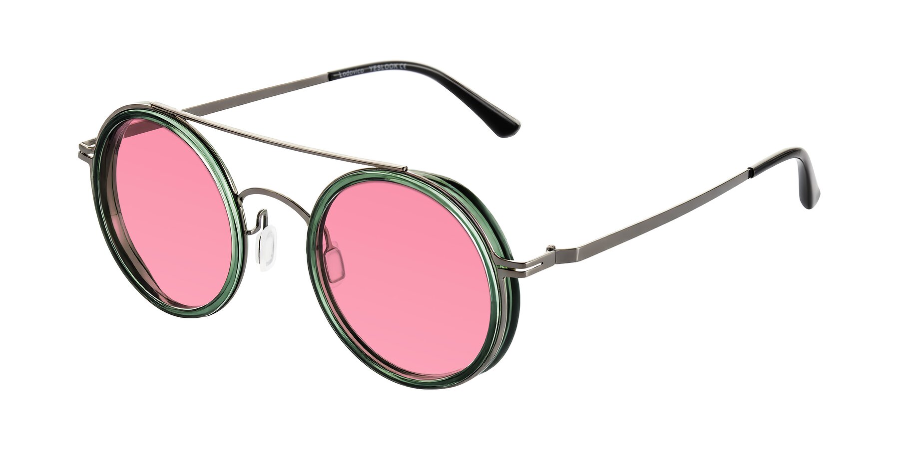 Angle of Lodovico in Transparent Green with Pink Tinted Lenses
