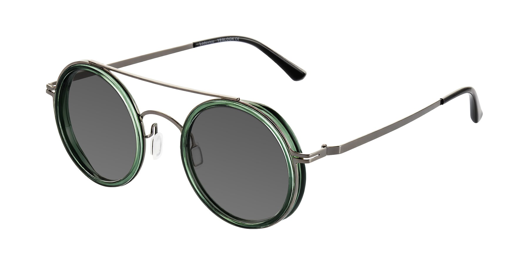 Angle of Lodovico in Transparent Green with Medium Gray Tinted Lenses