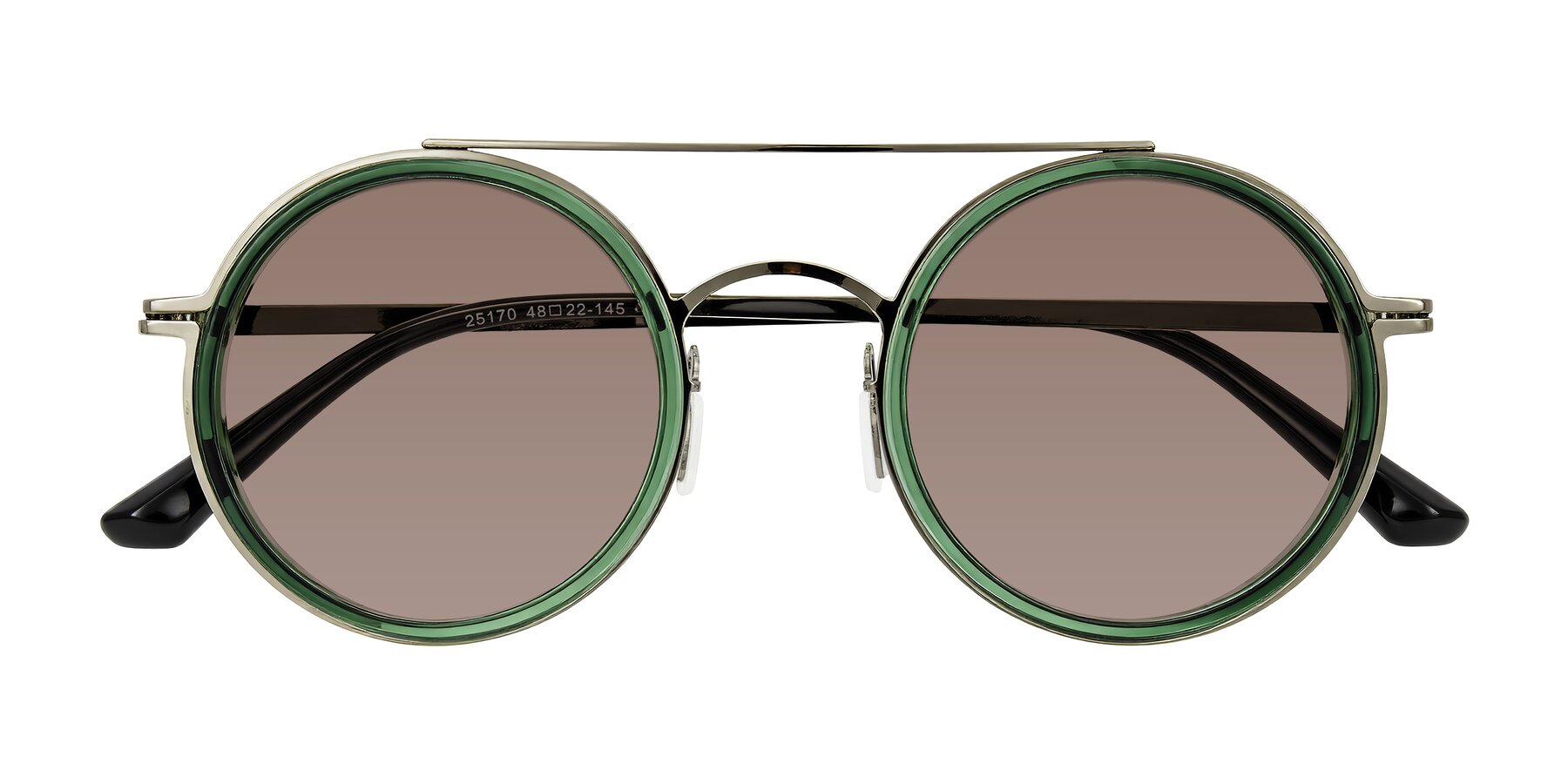 Folded Front of Lodovico in Transparent Green with Medium Brown Tinted Lenses