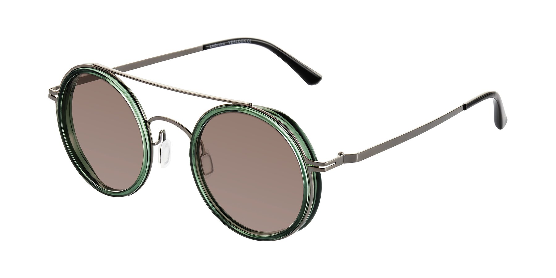 Angle of Lodovico in Transparent Green with Medium Brown Tinted Lenses